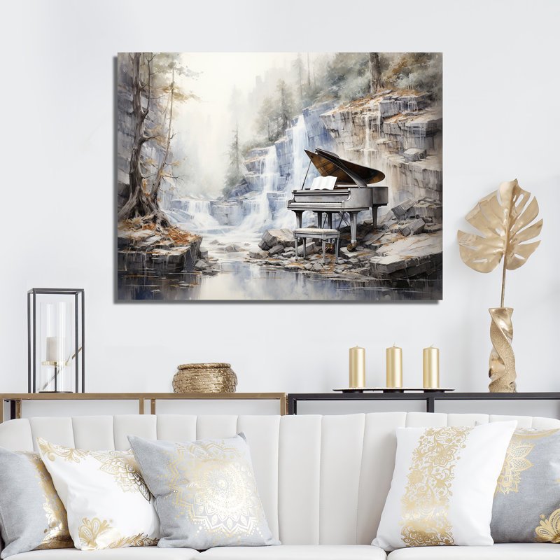 Piano Piano Cascade II - Piano Wall Art Living Room, Toile tendue, H 16 po x l 32 po x P 1 po