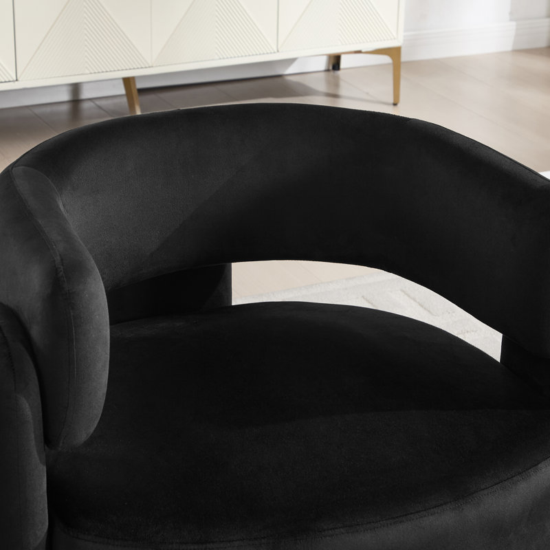 19'' H Upholstered Barrel Armchair With 3 Legs, Black