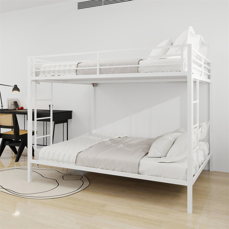 Queen Size Multi-Functional Iron Bunk Bed, White, Queen