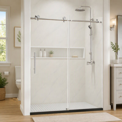Porte de douche coulissante simple sans cadre avec verre trempé transparent de 8 mm