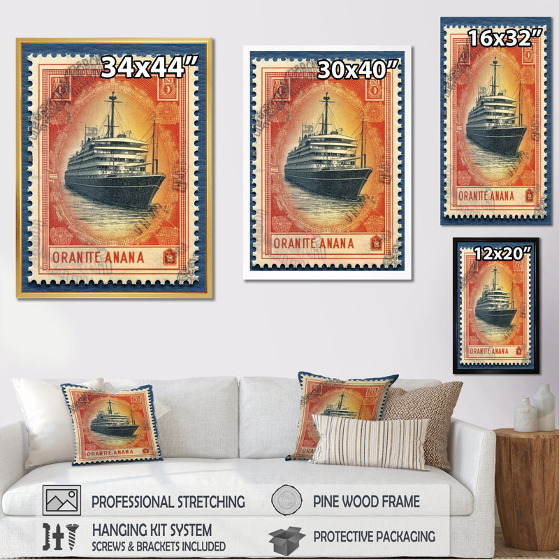 Impression sur toile rétro Vintage Stamo RMS Titanic, H 44 po x l 34 po x P 1,5 po, Cadre flottant noir