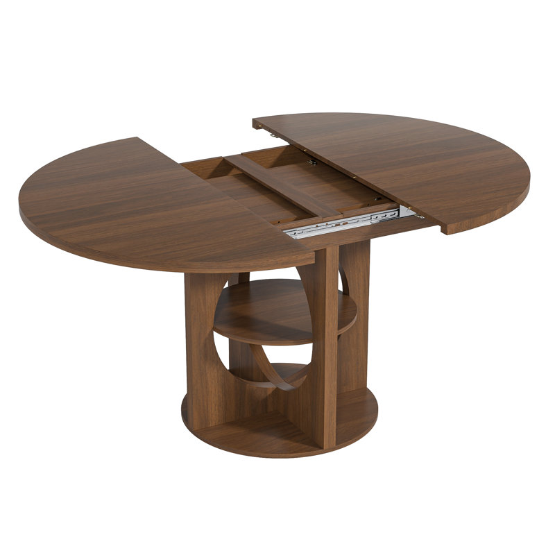Table de salle à manger extensible ronde pour 4 à 6 personnes, table de salle à manger ovale avec rangement, table circulaire avec rallonge