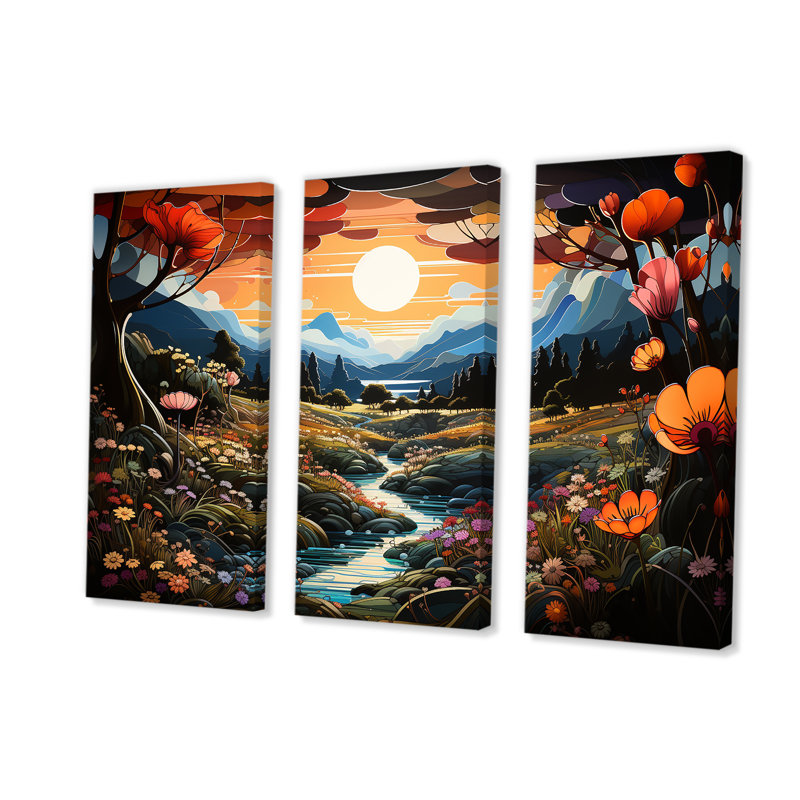 «Yellow Enchanted Meadows Fantasy IV - Art abstrait paysage mural», H 28 po x l 36 po, Toile tendue