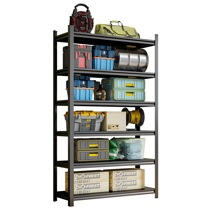 Étagère de rangement réglable en métal à 6 niveaux - Garage, maison et sous-sol, noir, L 45,27 po x l 15,74 po x H 77,44 po