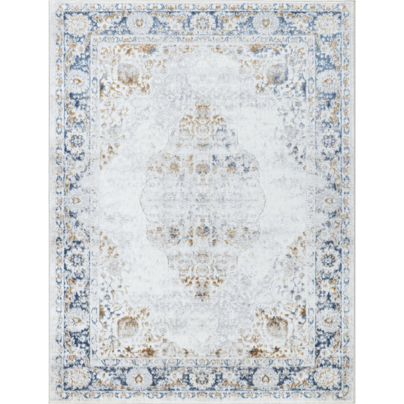 Tapis oriental en plastique polypropylène gris / bleu Legacy, Rectangle 7 pi 10 po x 9 pi 10 po