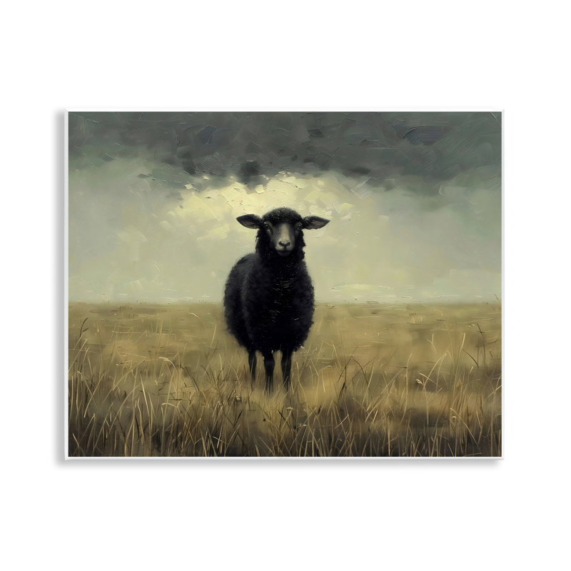 Plaque murale «Black Sheep in Field», conception par Arlington Prints