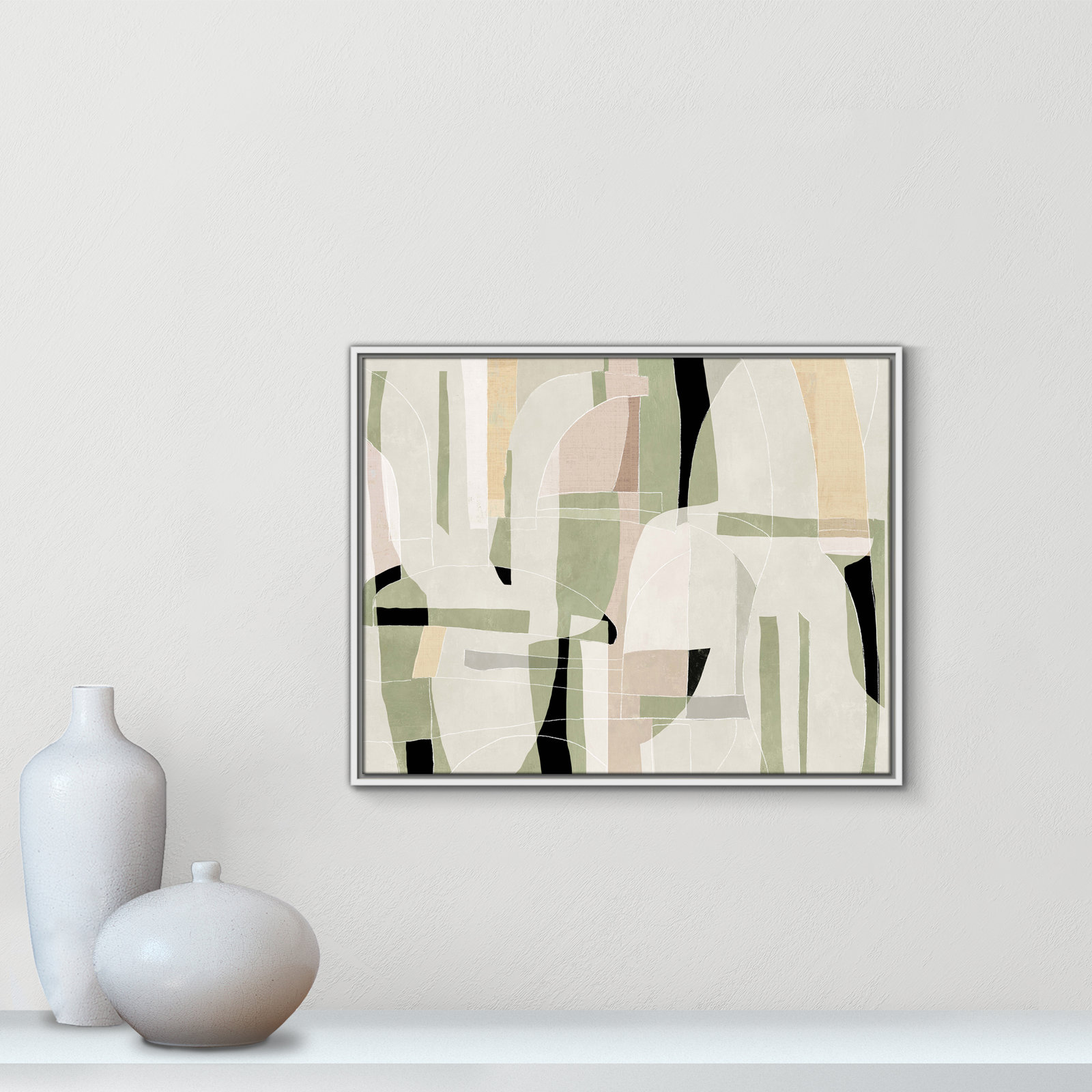 Sunny Barcelona - Floater Frame Canvas, 29.5" W x 23.5" H, White