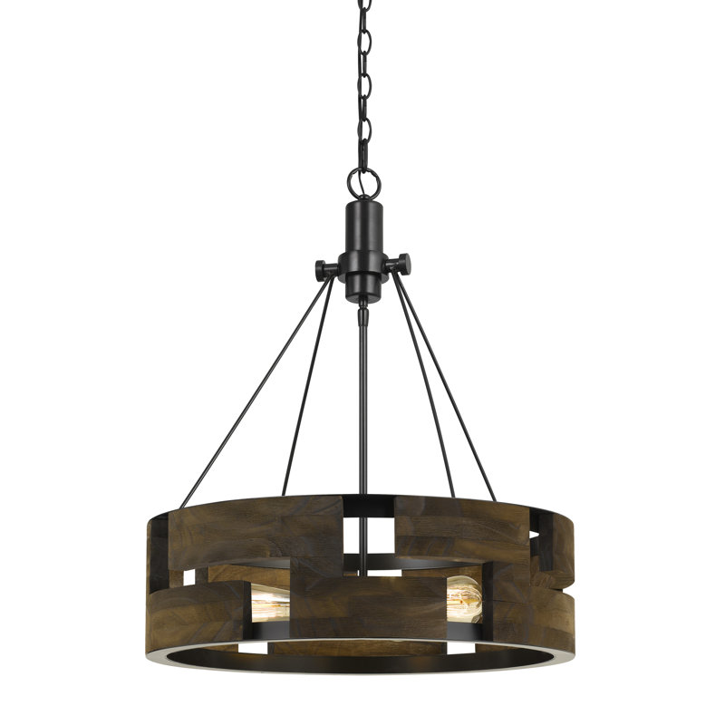 Lustree tambour 3 lumières unique/relevé avec accents de bois Eastman