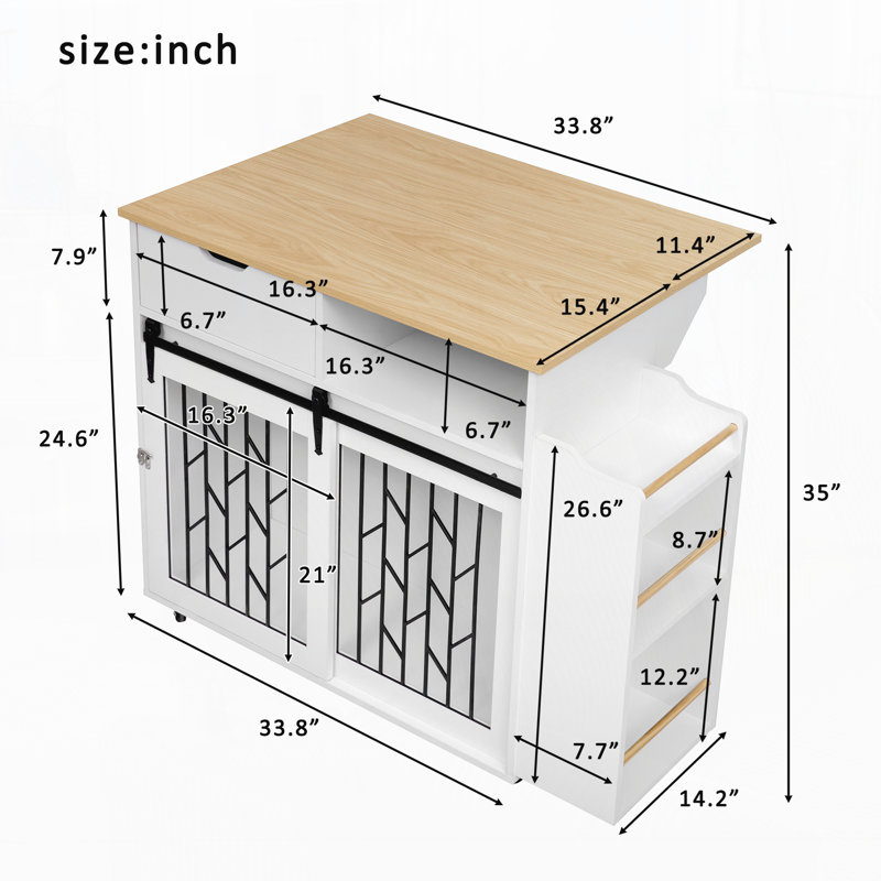 Pet-Friendly Kitchen Island End Table with Sliding Doors and Ample Storage