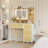 35.4" Vanity Desk with Mirror & LED Lights, Makeup Table with 4 Fabric Drawers for Bedroom Storage-1497521105