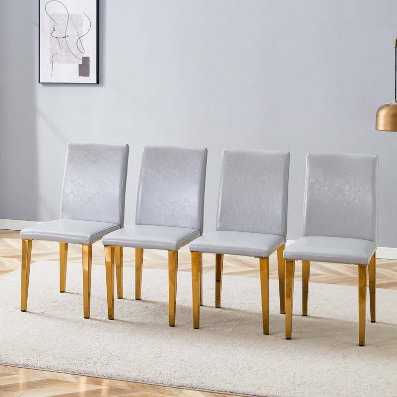 Chaises de salle à manger en lin, 4, Doré