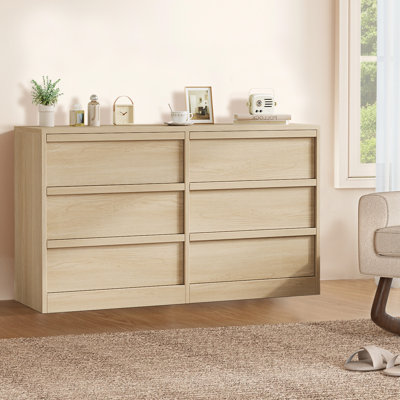 6-Drawer Wooden Dresser for Bedroom – Natural Oak Chest of Drawers with Large Storage, Freestanding Double Dresser for Living Room, Nursery, Entryway