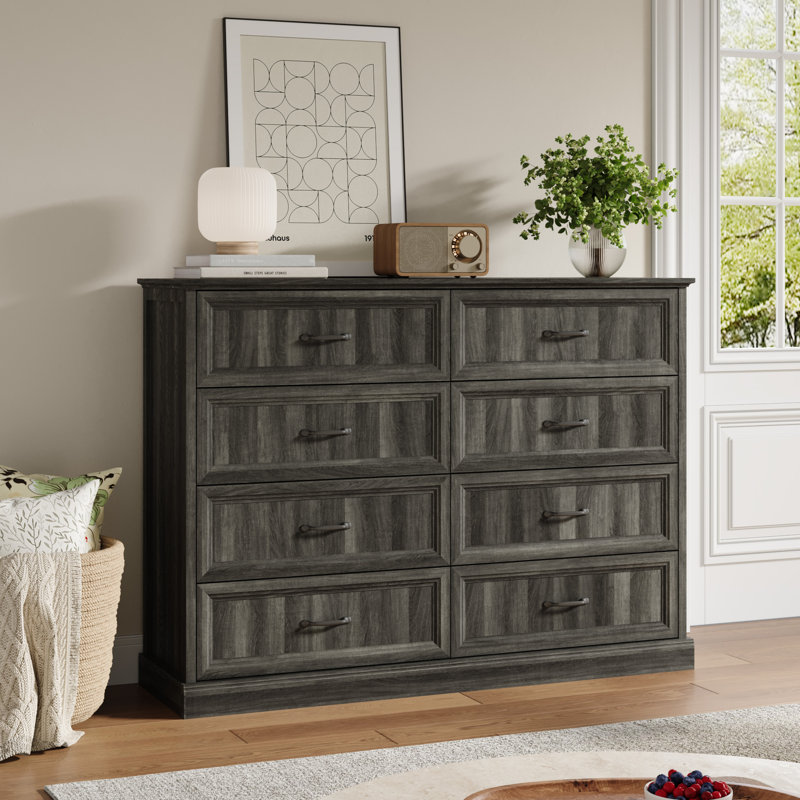 Commode de chambre à coucher 8 tiroirs l 55 po Moad Modern, Noir
