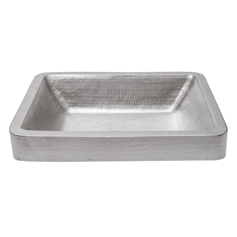 19" Rectangle Skirted Vessel Hammered Copper Sink,  Nickel
