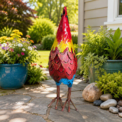 Statue de coq en fer forgé, sculpture de coq en métal, idéale pour la décoration paysagère et comme point focal pour les pelouses, les fermes et les cours extérieures.