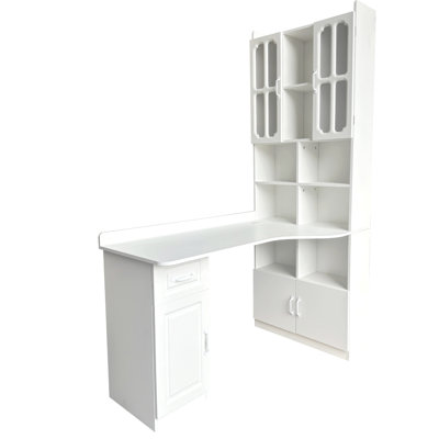Bureau d'ordinateur d'angle en L pour bureau à domicile ou bureau d'étude, table d'étude de style moderne avec tiroirs, bibliothèque et huche, conception en L 2 en 1, grand espace de travail