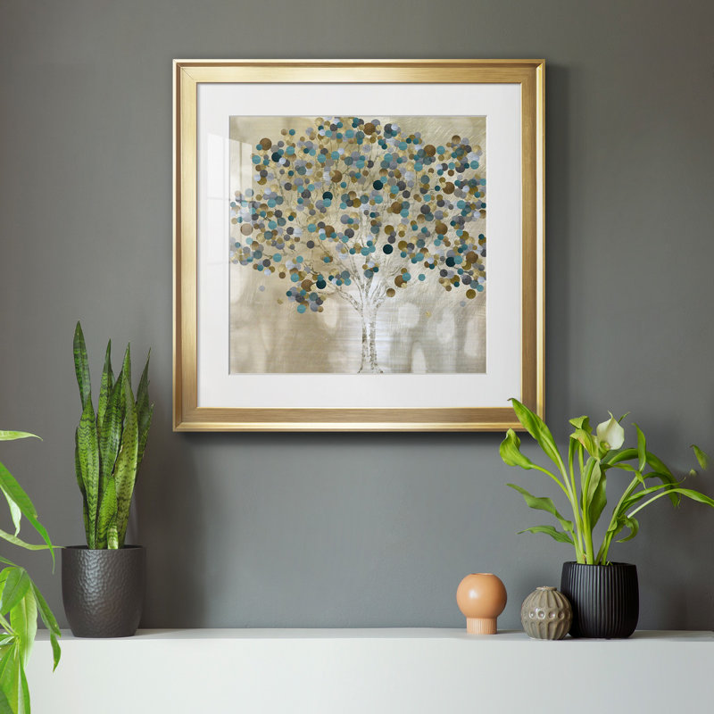 A Teal Tree - Reproduction d'art sur toile encadrée, Papier avec cadre doré, H 26,5 po x l 26,5 po x P 1,5 po