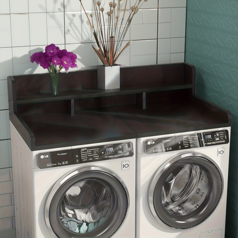 Laundry Washer Dryer Countertop Organizer Double Layer Mdf Shelf With Waterproof Surface, Matte Black