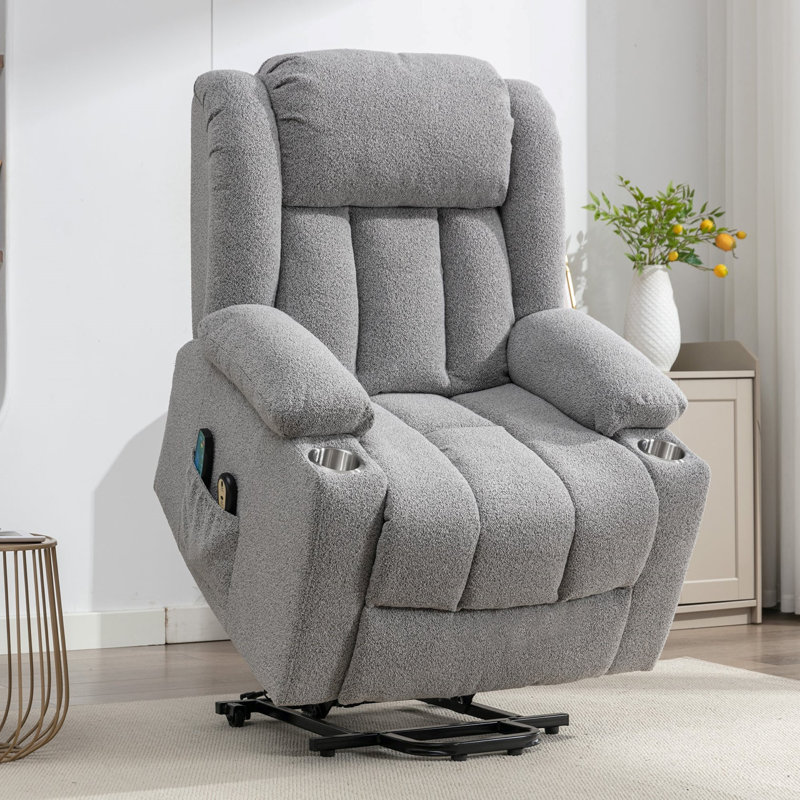 Anuhea 87cm Wide Lift Assist Standard Recliner with Massager, Light Grey