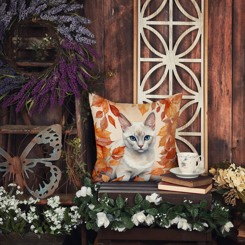 Foreign White Cat in Fall Leaves Throw Pillow, Square 14"