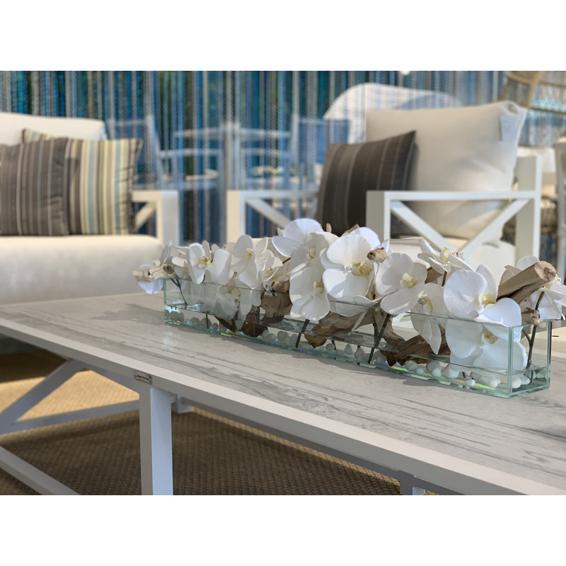 Silk Arrangement in Planter, 12" H x 24" W x 6" D, White