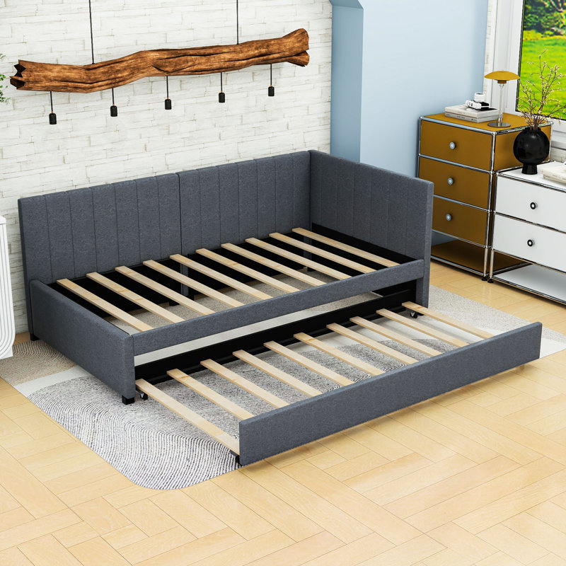 Modern Upholstered Daybed with Twin Trundle, Twin, Gray
