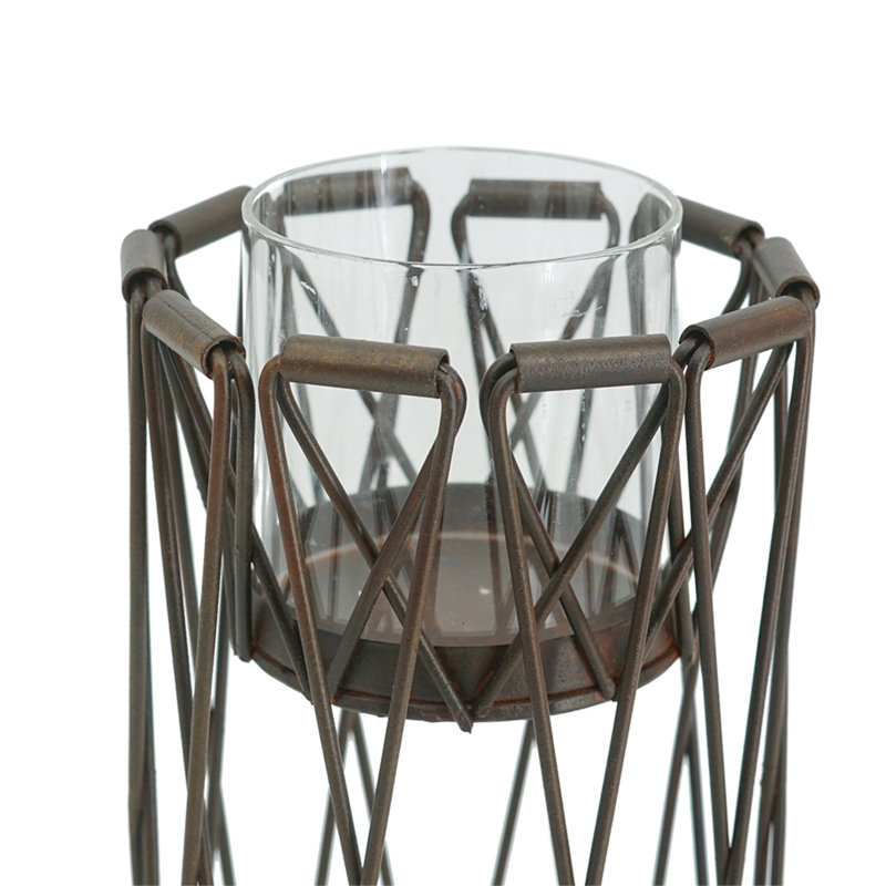 Porte-bougie pilier avec base en fer - 5,5 po x 5,5 po x 9,5 po - Rouille