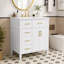 Meuble-lavabo blanc en céramique de deux pièces de 36 pouces avec tiroirs rabattables et quatre tablettes en bois de pin.