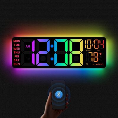 Digital Wall Clock  Large Display 16", With Night Light, Digital Clock With 11  Rgb Colors Changing Remote Control, Dual Alarm, Dimmer, Auto Dst