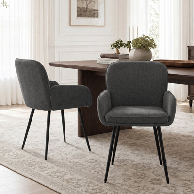 Upholstered Chenille Dining Chairs With Metal Legs (Set of 2)