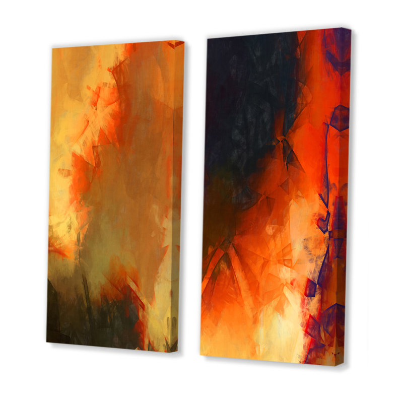 " Abstract Orange Wave Liquid Art " 2 - Pieces, Wrapped Canvas, 20" H x 24" W x 1" D