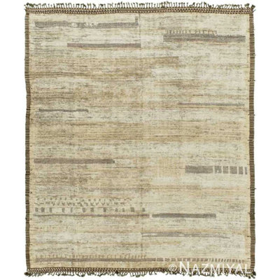 Modern Distressed One-of-a-Kind Rectangle 9'11" X 12'4" New Age Wool Area Rug in Brown