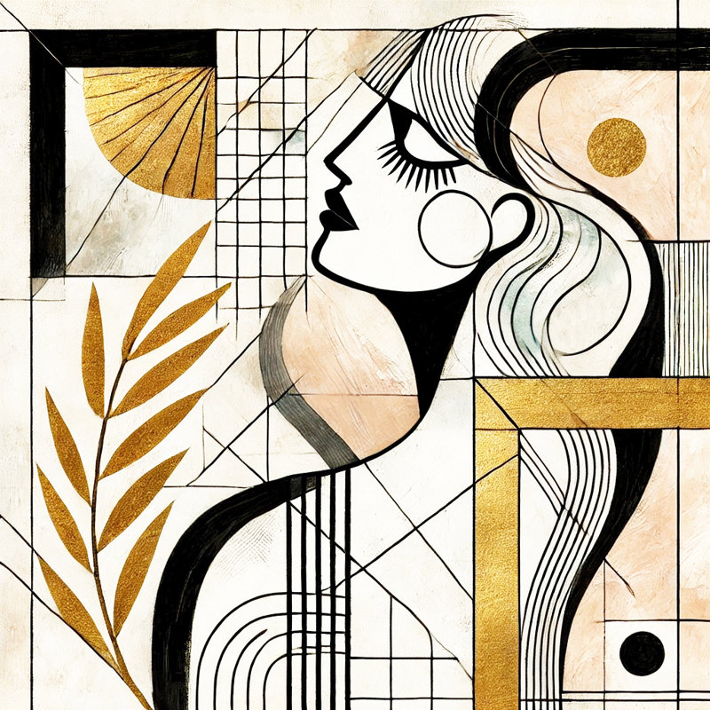 "Golden Muse", art mural moderne sur toile géométrique, H 40 po x l 40 po