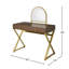 Bureau de coiffeuse en noyer et or avec miroir et plateau à bijoux, 2 tiroirs de rangement | Idée de cadeau