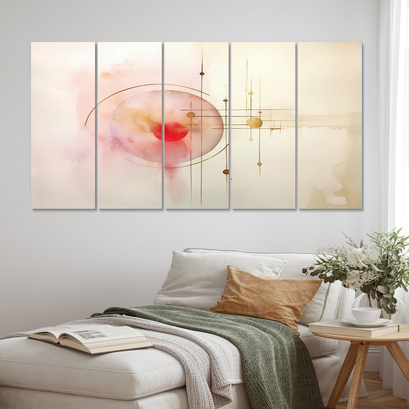 Pêche et harmonie minimaliste jaune II - impression d'art sur toile minimalisme - 5 panneaux égaux