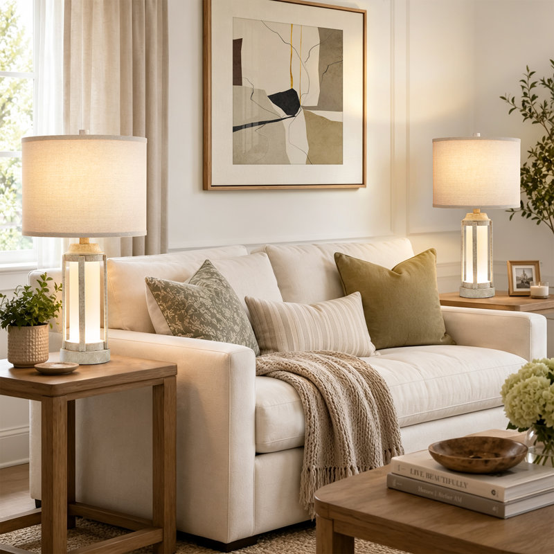 Lampe de table 24 po moderne en métal et verre avec veilleuse et ports USB Type-C 24 po, Blanc antique