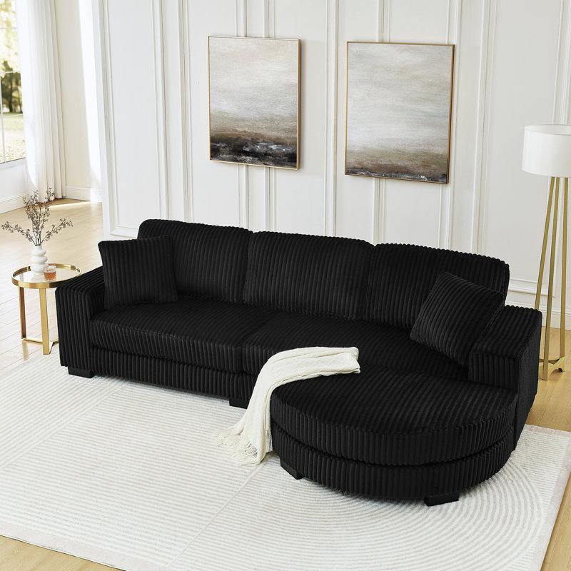 Canapé-lit modulaire rembourré Corduroy, Tissu noir