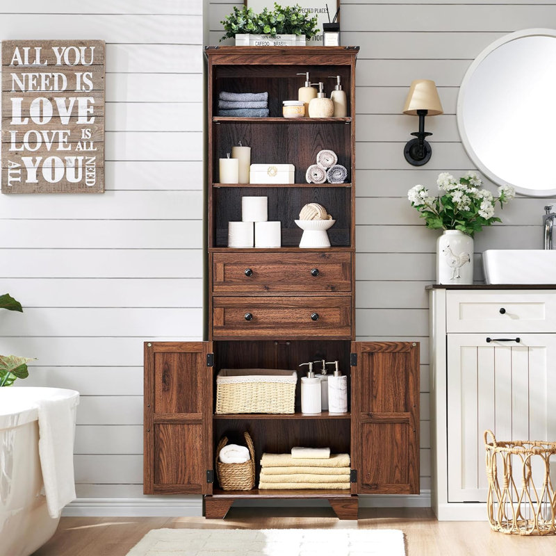 72" Tall Bathroom Storage Cabinet, Brown