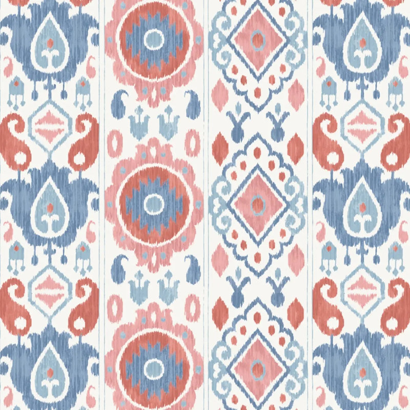 Elizia Ikat Wallpaper, Rose & Indigo