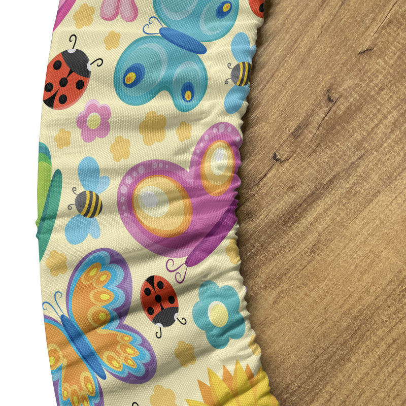 Ebern Designs Cartoon Fitted Round Tablecloth Multicolor