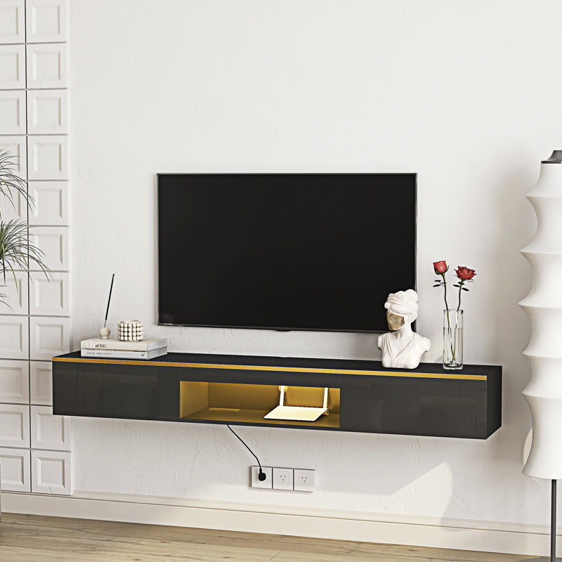 Floating TV Stand Wall Mounted, 9.18"H x 69.31"L x 11.81"W, Black