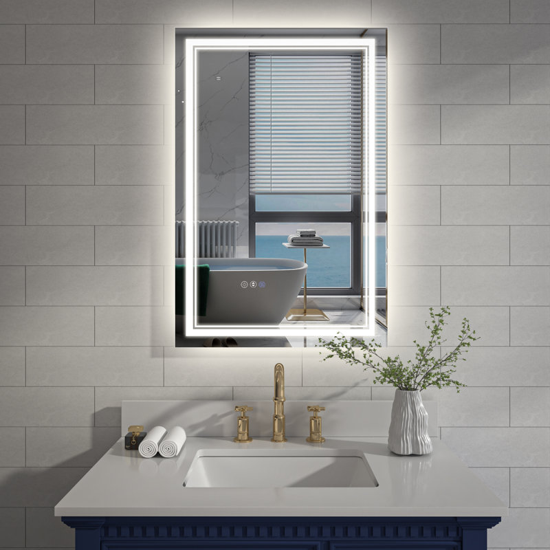 Miroir de salle de bain à DEL à intensité variable avec fonction de désembuage, 36 po x 24 po, Rectangle