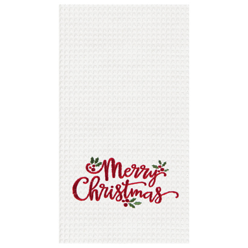Serviette de cuisine Merry Christmas Holly Leaves Waffle
