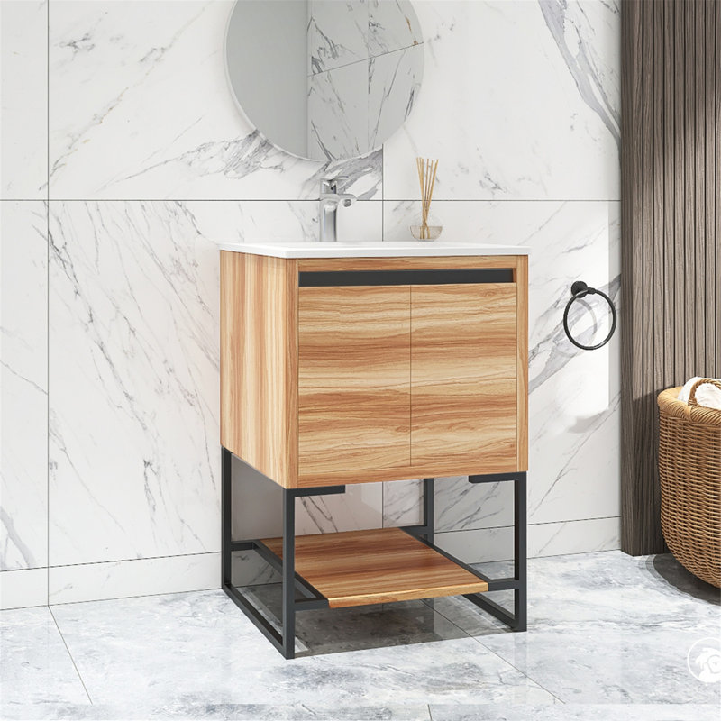 24'' Single Bathroom Vanity with Manufactured Wood Top, Maple