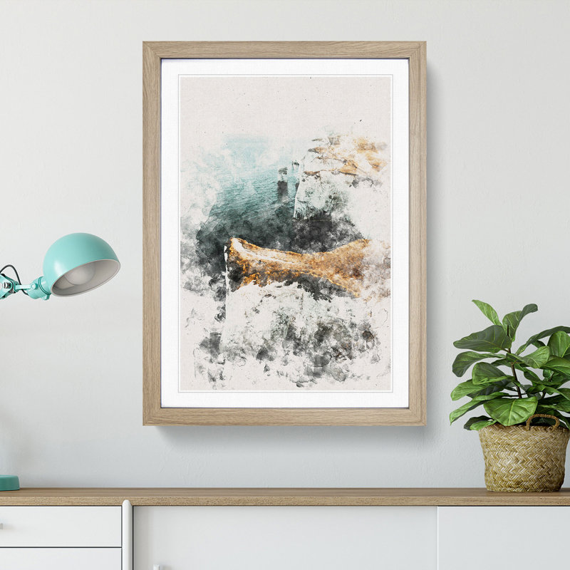 Old Harry Rocks in Dorset - Picture Frame Painting Print, 63cm H x 45cm W x 2cm D, Oak Framed