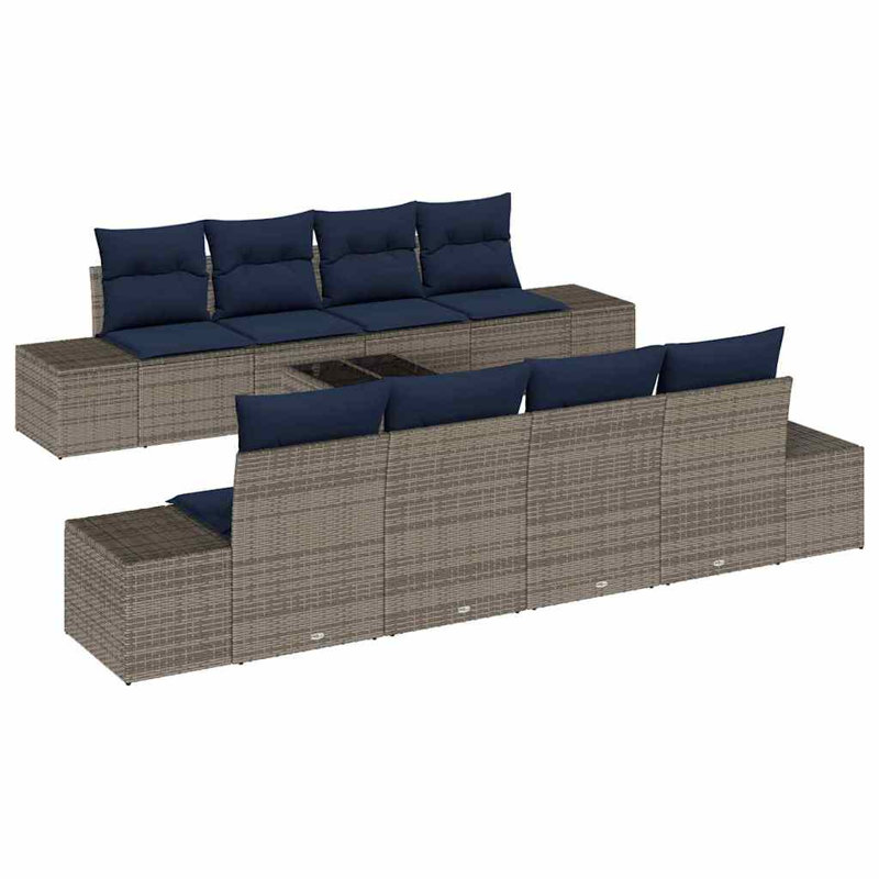 Ensemble de canapé vidaXL avec coussin 9 pièces synthétique gris: rotin de polyester, Coussin bleu marine / structure grise