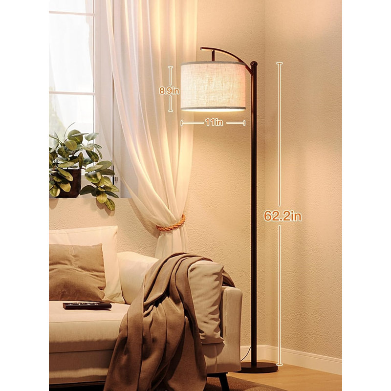 Lampe sur pied à intensité variable avec télécommande, luminosité et température de couleur réglables, abat-jour en lin, assemblage facile, ampoule DEL de 9 W incluse