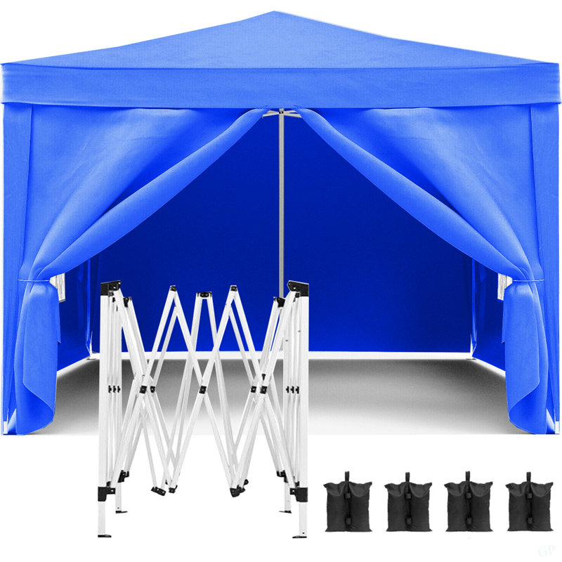 10'X10' Folding Canopy With 4 Removable Sidewalls Outdoor Event Shelter UPF 50+ Gazebo Portable Tents For Parties Beach Camping Wedding EZ Pop Up Canopy 4Pcs Weight Bag + Carry Bag