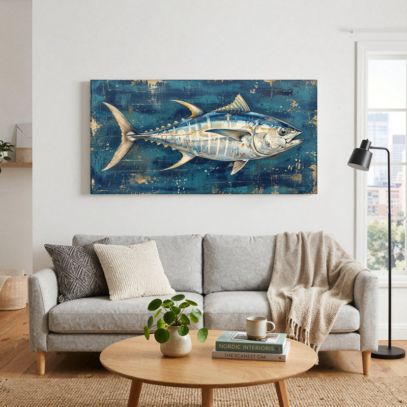 Ensemble de 1 tableau sur toile représentant un thon, L 40 po x H 20 po, Toile tendue