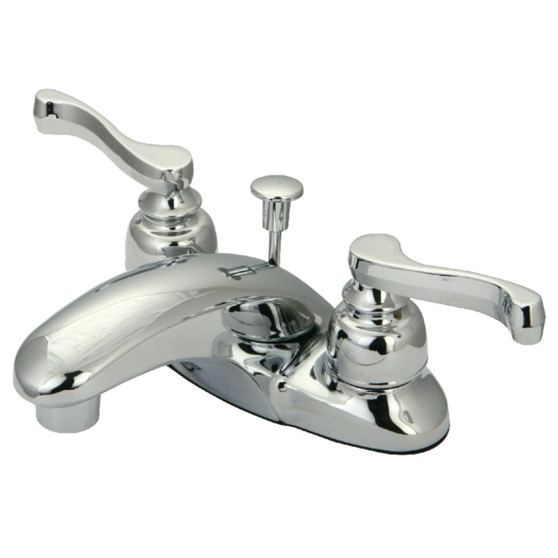 Kingston Brass Magellan Two-Handle 3-Hole Deck Mount 4" Centerset Bathroom Faucet with Plastic Pop-Up, Polished Chrome